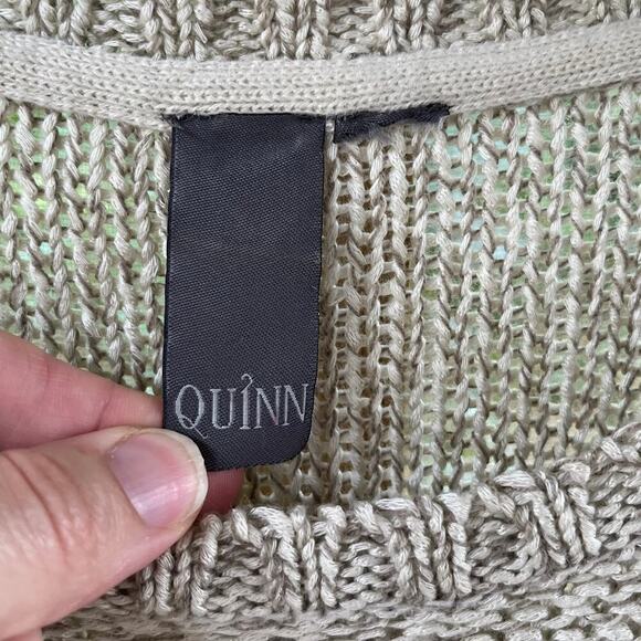 Quinn Oatmeal Colored Open Knit Sweater With Zipper Accents Size S - Picture 7 of 9